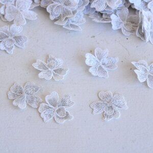 Silver Blue Flower Appliques, One Dozen ( 12), 1.5" Diameter, Embroidered